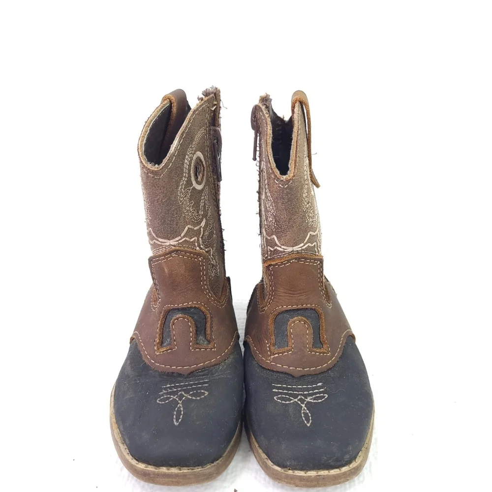 Baby Red Hawk Western Boots Leather Cowboy Side Zip Bootie Infant Shoe Size 7.5
